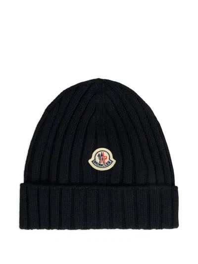 Moncler Kids' Logo Beanie In Black