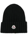 Moncler Mol20933b00036a9327999bb Ribbed Merino Wool Beanie In Black