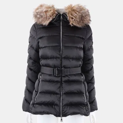 Pre-owned Moncler Cupidon Down Black Nylon/sheepskin Leather Jacket Size L