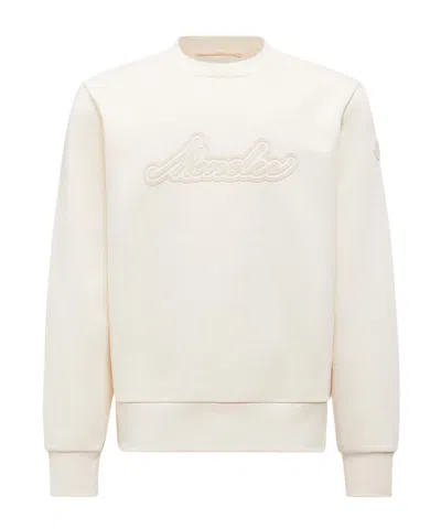 Moncler Cursive Logo Cotton Sweatshirt In White