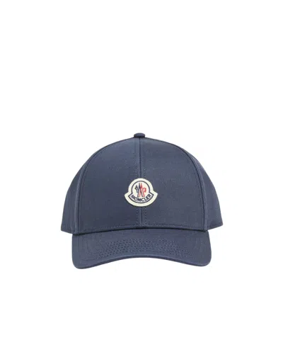 Moncler Men Cotton Gabardine Baseball Cap In Blue