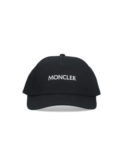 Moncler Curved Visor Baseball Cap With Contrasting Logo Embroidery In Blue