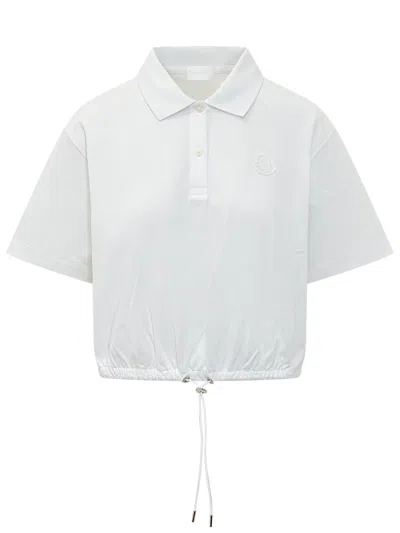 Moncler Cut Sleeve Polo With Adjustable Hem In Bianco