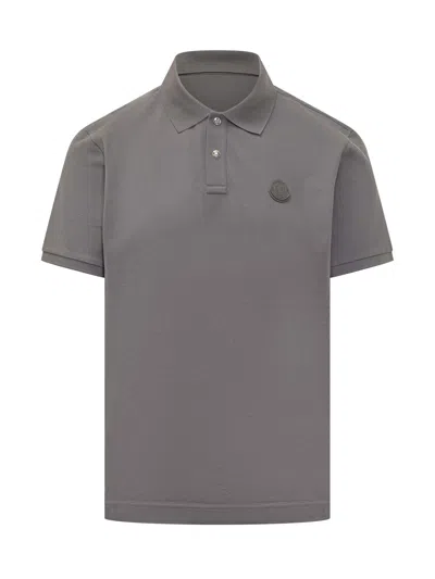 Moncler Cutout Sleeve Polo Shirt In Gray