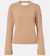 Moncler Ribbed Wool And Cashmere-blend Top In Nude