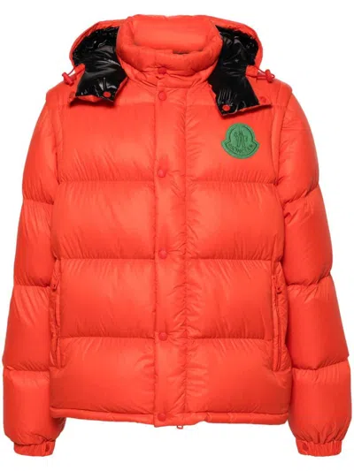 Moncler Hooded Puffer Jacket Detachable Hood In Orange