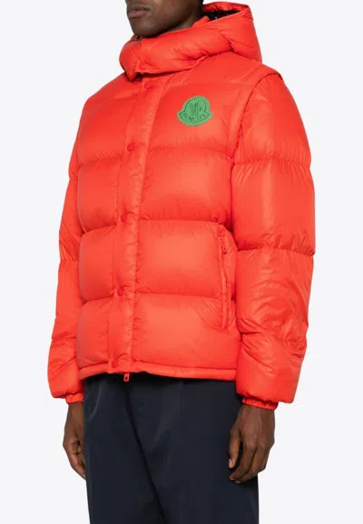 Moncler Hooded Puffer Jacket Detachable Hood In Orange