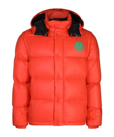 Moncler Hooded Puffer Jacket Detachable Hood In Orange