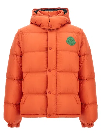 Moncler Hooded Puffer Jacket Detachable Hood In Orange