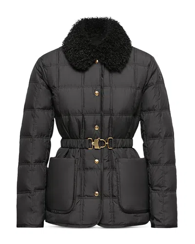 Moncler Cygnes Belted Short Down Jacket In Black