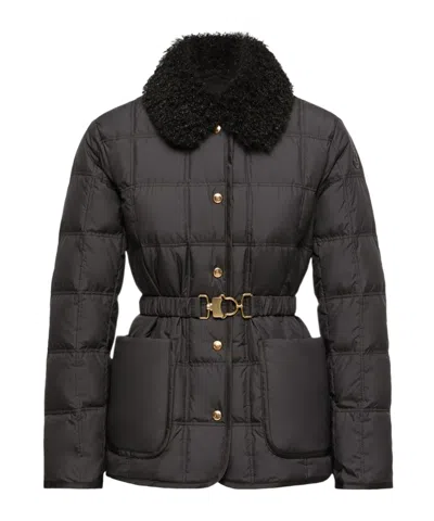 Moncler Cygnes Belted Short Down Jacket In Black
