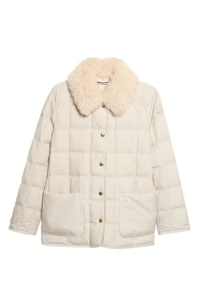 Moncler Cygnes Quilted Down Jacket With Faux Fur Collar In Neutral