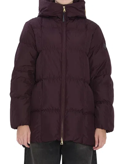 Moncler Long-sleeved Hooded Down Jacket In Burgundy
