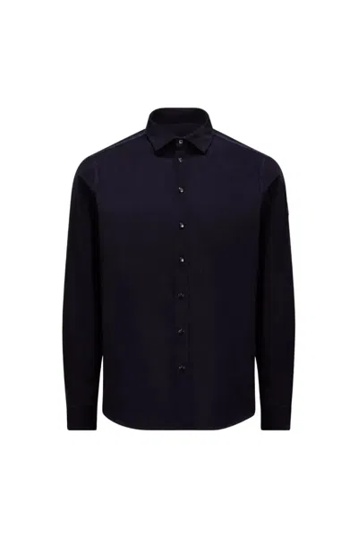 Moncler Dark Blue Cotton Shirt For Men In Navy