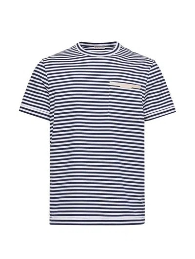 Moncler Dark Blue Cotton Ss T-shirt In White