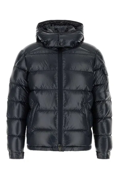 Moncler Dark Blue Nylon Maya Down Jacket In Black