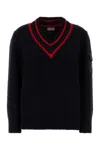 Moncler Wool Blend Sweater With Stripe And Patch In Black