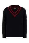 Moncler Wool Blend Sweater With Stripe And Patch In Black