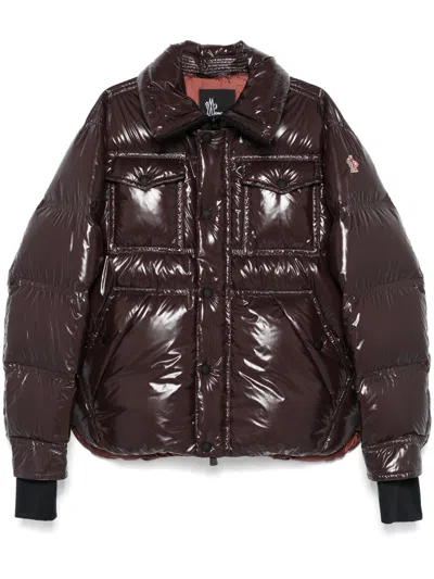 MONCLER DARK BROWN LOGO PATCH PADDED JACKET