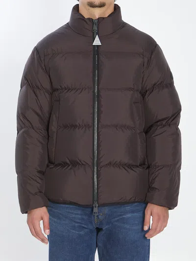 Moncler Dark Brown Nylon Erterle Down Jacket In Burgundy