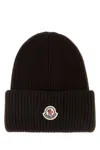 Moncler Dark Brown Textured Logo Beanie Hat In Brown