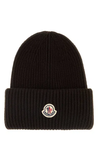 MONCLER DARK BROWN WOOL BLEND BEANIE HAT