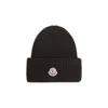Moncler Dark Brown Wool Blend Beanie Hat In Black