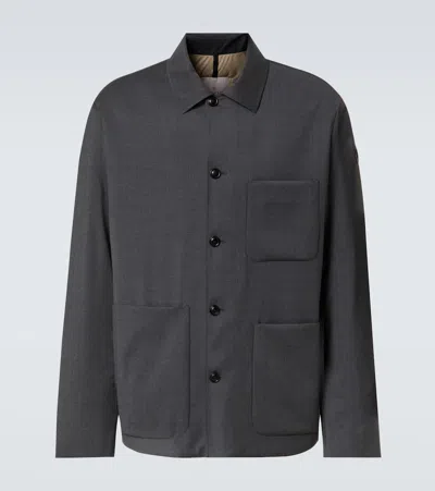Moncler Wool-blend And Down Overshirt In Dark Gray Melange