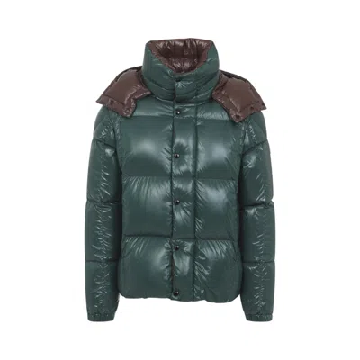 Moncler Parana Glossy Hooded Short Down Jacket In Green
