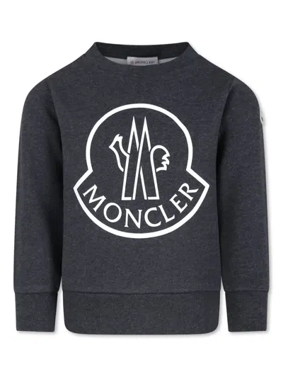 MONCLER DARK GREY CREW NECK SWEATSHIRT WITH MAXI LOGO