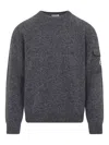 Moncler Dark Grey Crewneck Logo Sweater In Gray