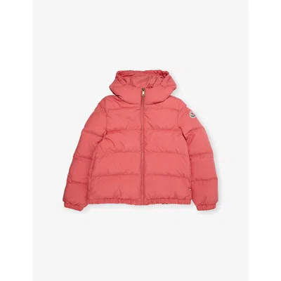 Moncler Kids' Dark Pink Cascar Hooded Shell-down Puffer Jacket 4-14 In Red