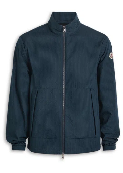 Moncler Dauno Seesucker Overshirt Jacket In Blue