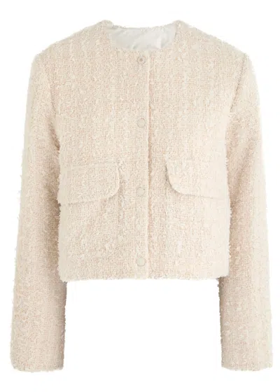 Moncler Dauphin Logo Tweed And Shell Jacket In Beige