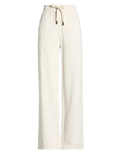 Moncler Day-namic Woman Pants Light Grey Size M Cotton, Linen In White