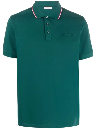 Moncler Debossed-logo Polo Shirt In Green
