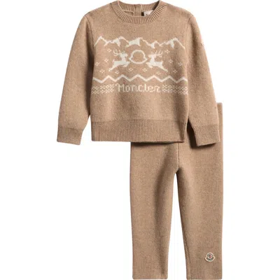 Moncler Kids'  Deer Fair Isle Wool & Cashmere Sweater & Leggings Set In Brown