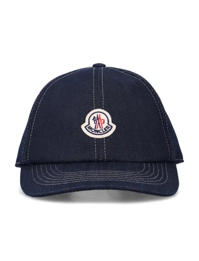 Moncler Denim Baseball Cap With Icon Logo Patch And Adjustable Fit In Blue