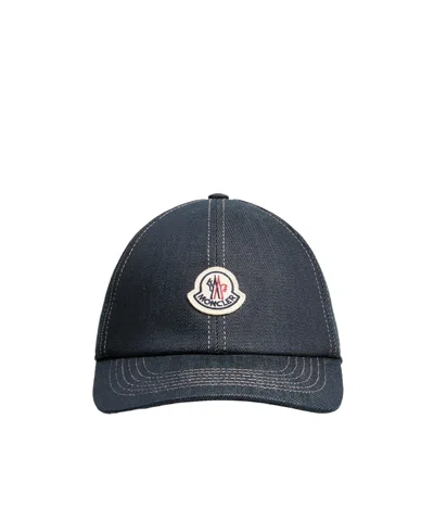 Moncler Denim Baseball Hat Curved Brim Design In Blue