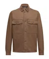 Moncler Denim Corduroy-trimmed Shirt Jacket In Brown