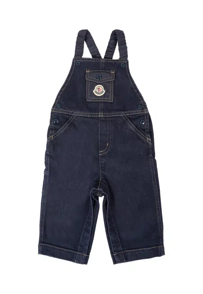Moncler Denim Dungarees For Baby Boy With Logo In Blue