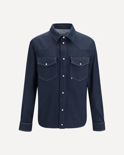 Moncler Denim Jacket With Logo Patch In Blue