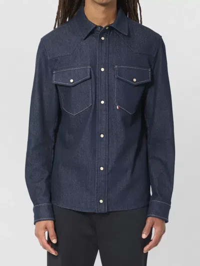 Moncler Denim Overshirt Regular Fit Buttoned Pockets In Blue