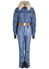 Moncler Denim-print Padded Shell Ski Suit In Blue