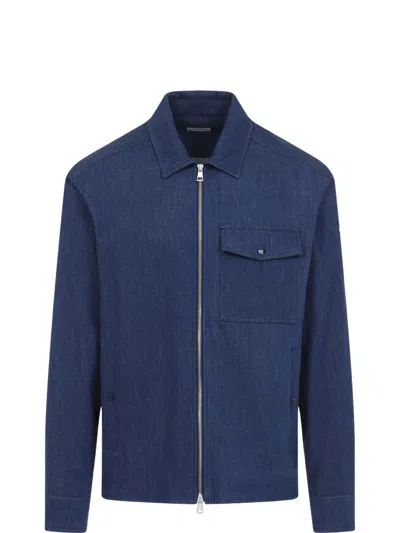 Moncler Zip-up Overshirt In Blue