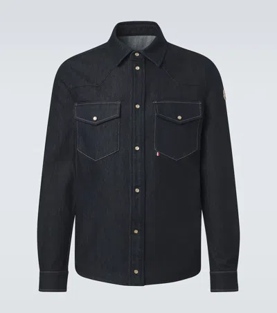 Moncler Denim Overshirt Regular Fit Buttoned Pockets In Blue