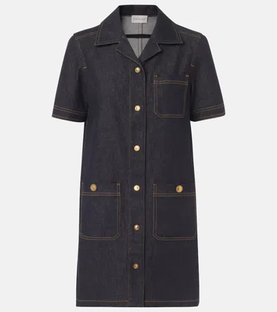 Moncler Short Sleeve Denim Dress With Front Pockets In Blue