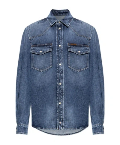 Moncler Logo-patch Denim Shirt In Blue