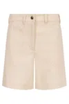 Moncler Stretch Cotton Shorts With Maxi Logo Patch In Neutral