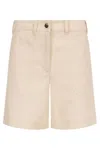 Moncler Stretch Cotton Shorts With Maxi Logo Patch In Neutral